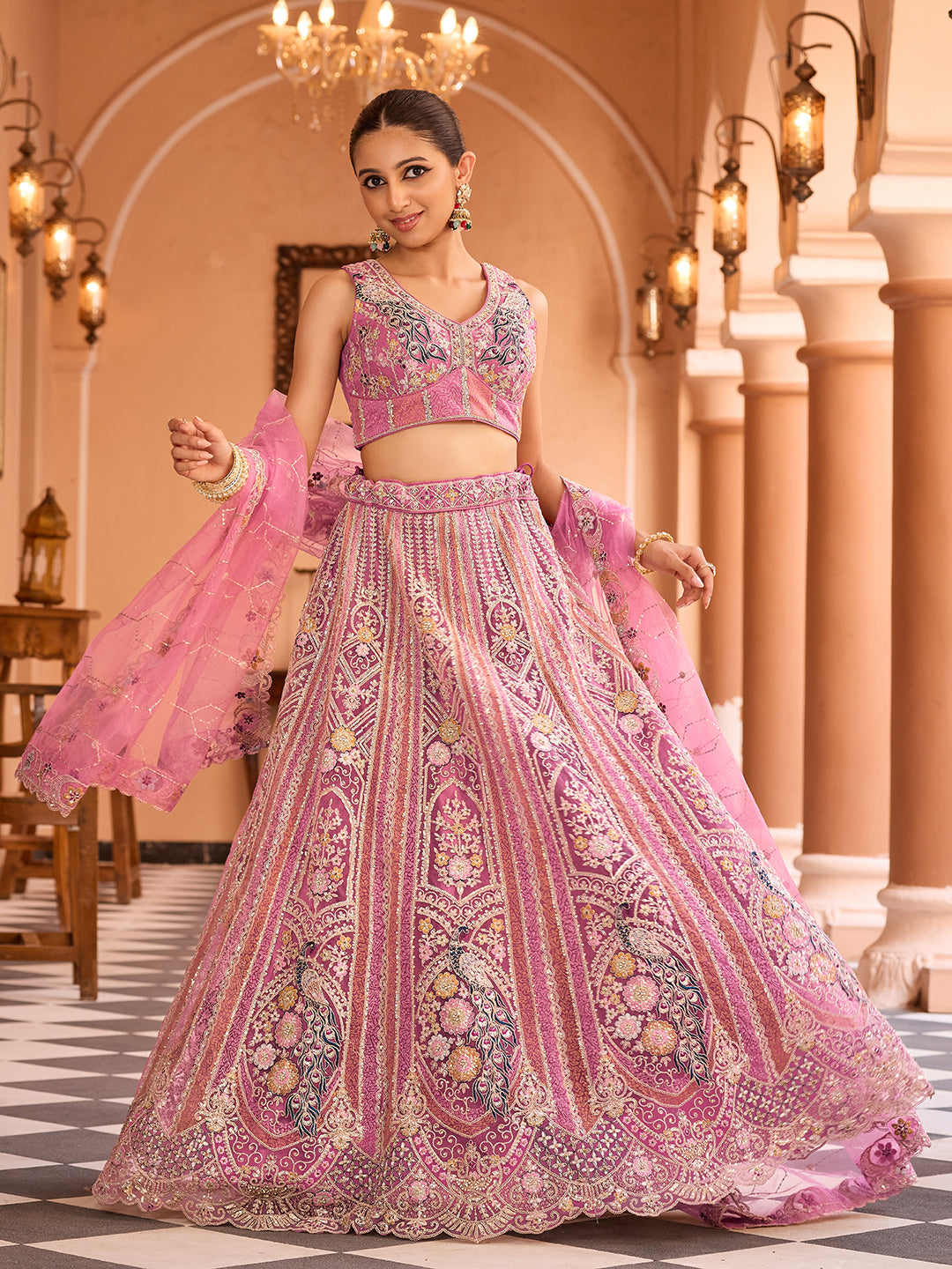 Net Fabric Sequins embroidery Semi-Stitched Lehenga & Unstitched Blouse With Dupatta House of Panchhi