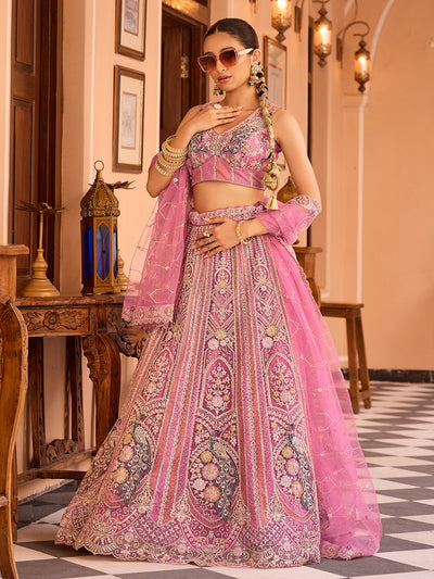 Net Fabric Sequins embroidery Semi-Stitched Lehenga & Unstitched Blouse With Dupatta House of Panchhi