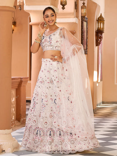 Net Fabric Sequins embroidery Semi-Stitched Lehenga & Unstitched Blouse With Dupatta House of Panchhi