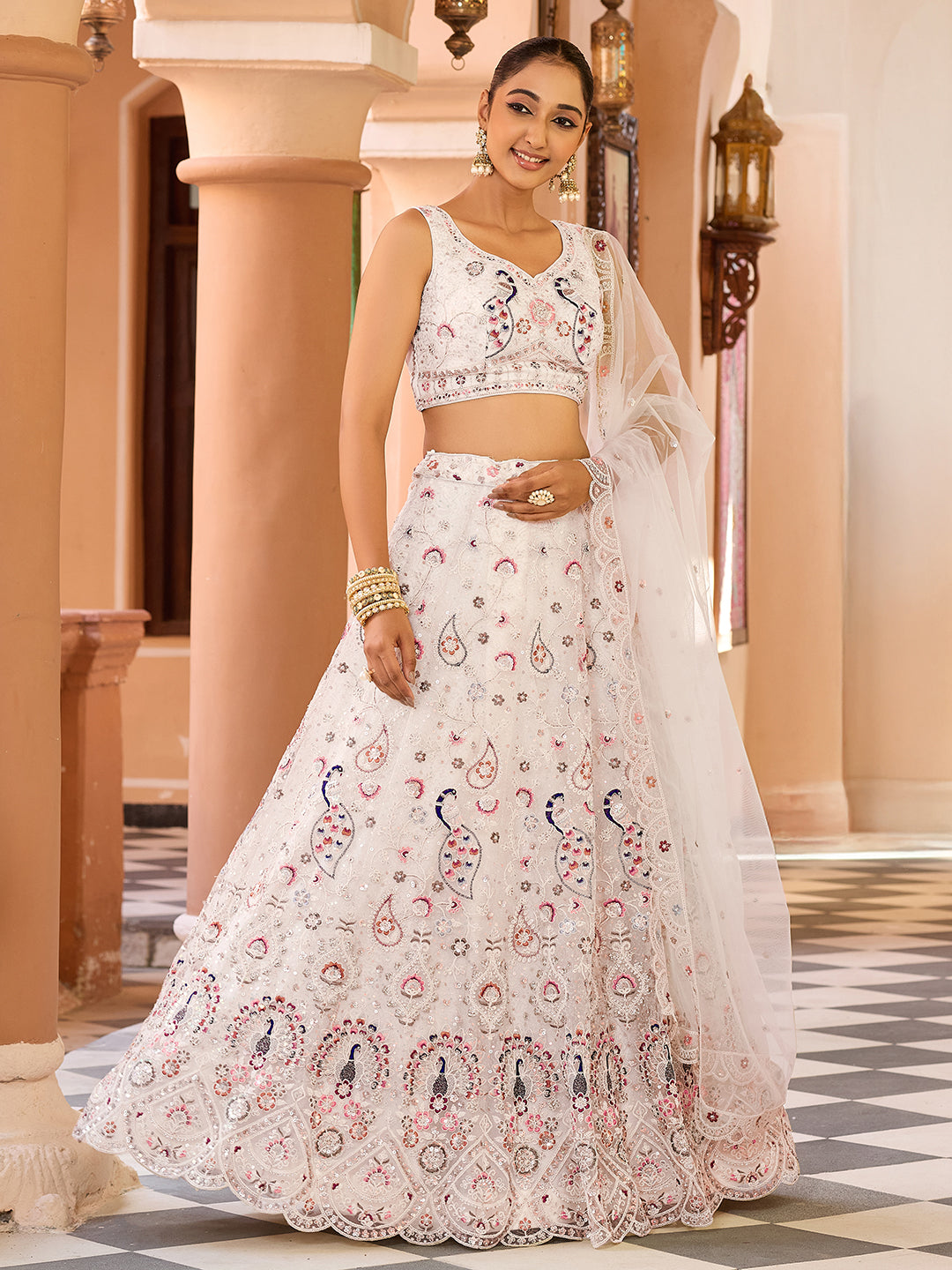 Net Fabric Sequins embroidery Semi-Stitched Lehenga & Unstitched Blouse With Dupatta House of Panchhi