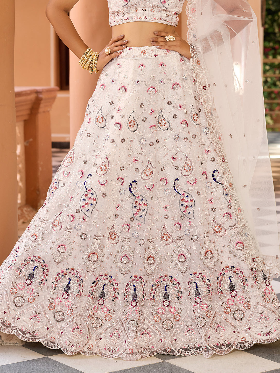 Net Fabric Sequins embroidery Semi-Stitched Lehenga & Unstitched Blouse With Dupatta House of Panchhi