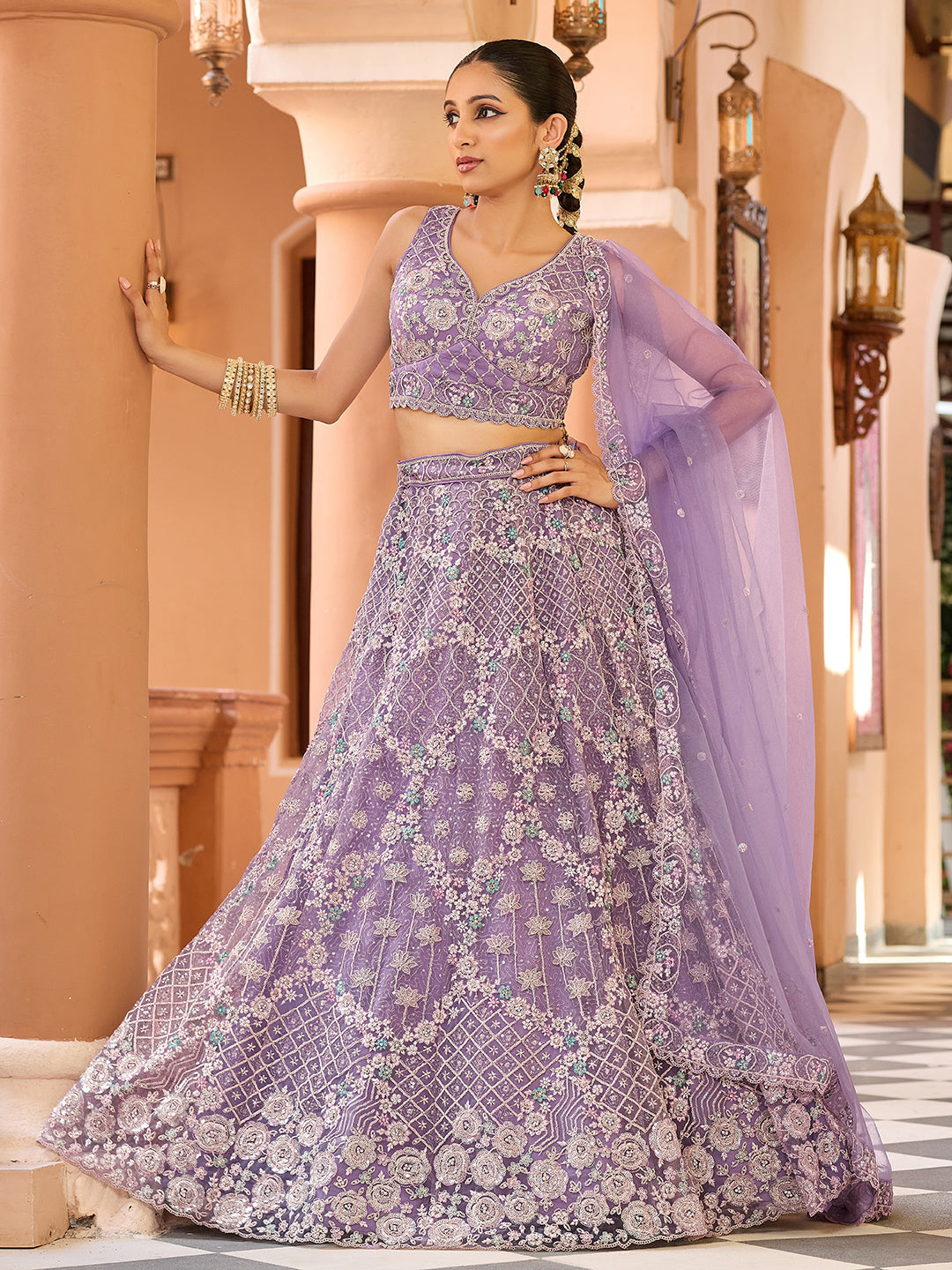 Net Fabric Sequins embroidery Semi-Stitched Lehenga & Unstitched Blouse With Dupatta (Copy) House of Panchhi