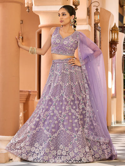 Net Fabric Sequins embroidery Semi-Stitched Lehenga & Unstitched Blouse With Dupatta (Copy) House of Panchhi