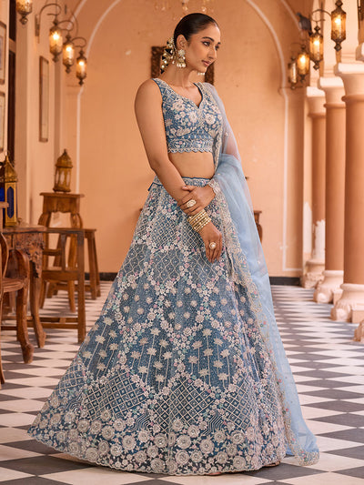 Net Fabric Sequins embroidery Semi-Stitched Lehenga & Unstitched Blouse With Dupatta (Copy) House of Panchhi