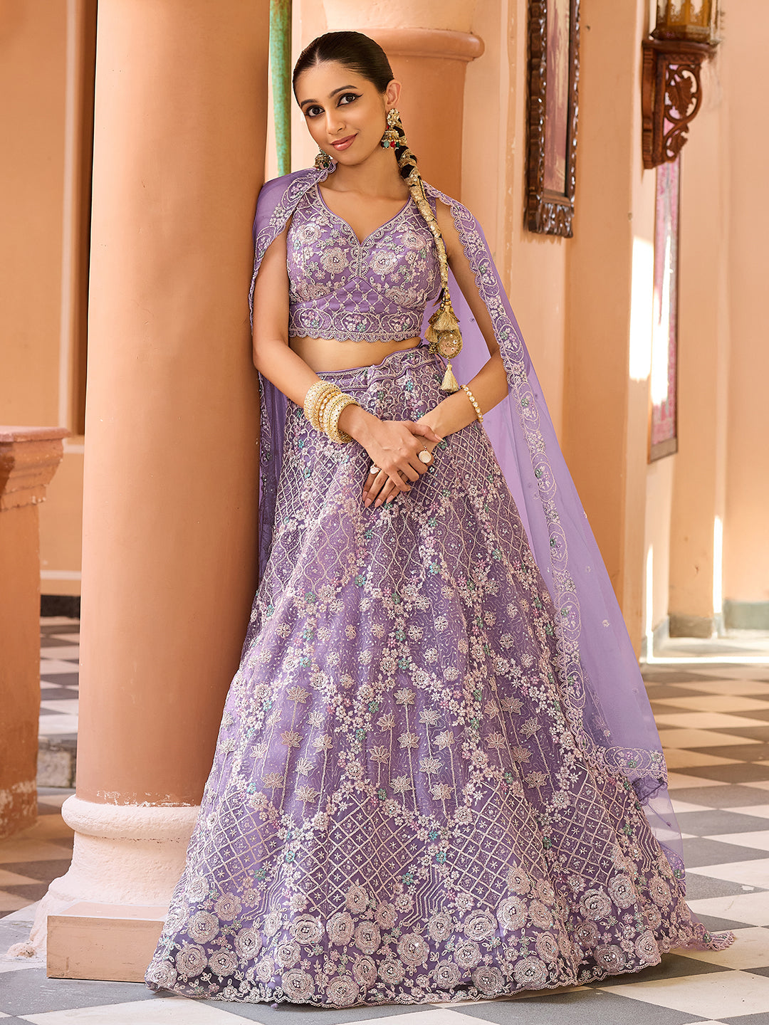 Net Fabric Sequins embroidery Semi-Stitched Lehenga & Unstitched Blouse With Dupatta (Copy) House of Panchhi