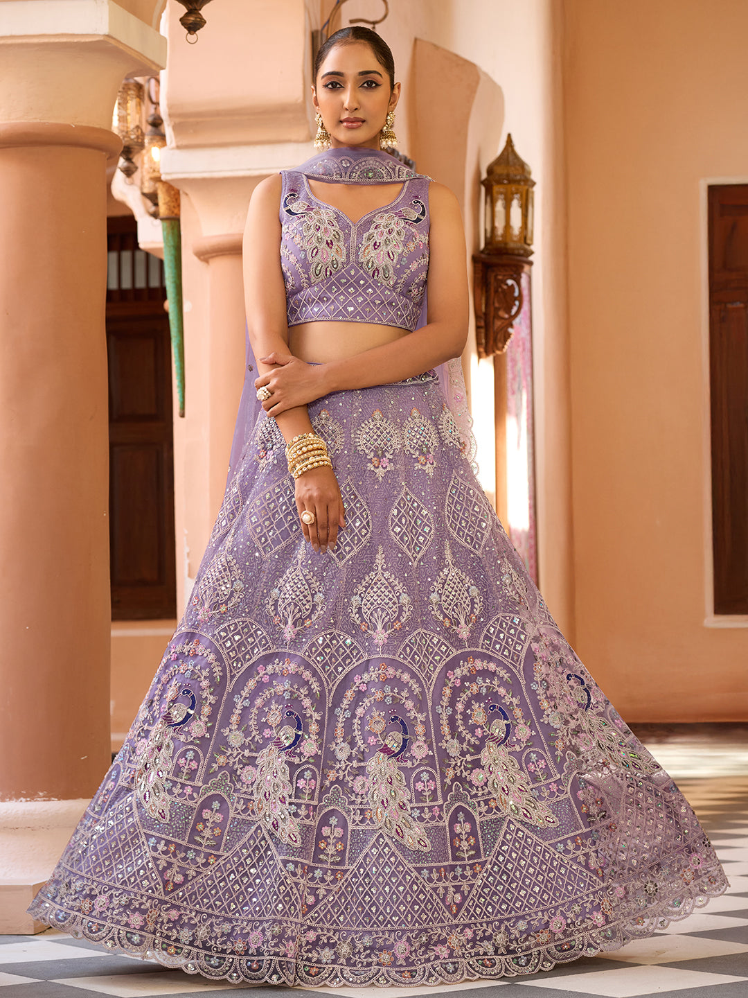 Net Fabric Sequins embroidery Semi-Stitched Lehenga & Unstitched Blouse With Dupatta House of Panchhi
