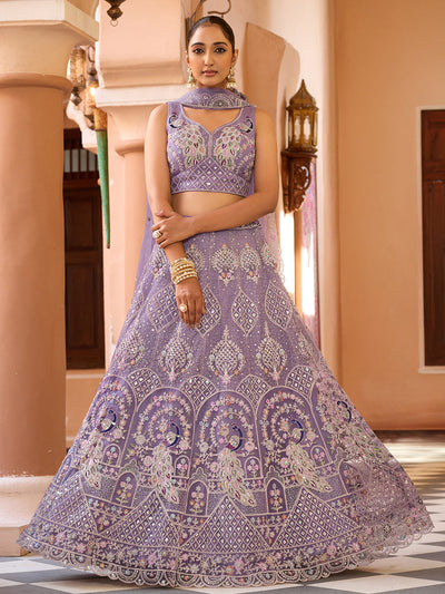 Net Fabric Sequins embroidery Semi-Stitched Lehenga & Unstitched Blouse With Dupatta House of Panchhi