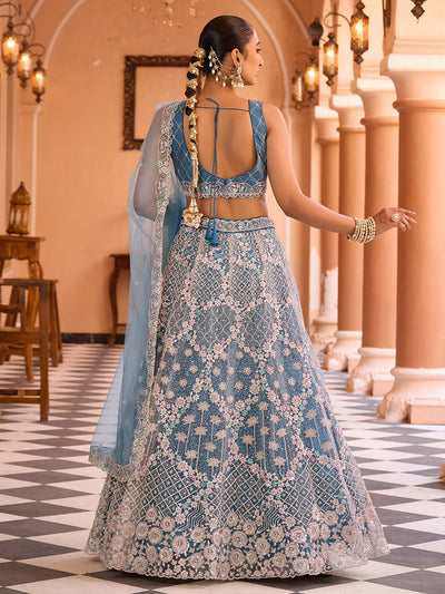 Net Fabric Sequins embroidery Semi-Stitched Lehenga & Unstitched Blouse With Dupatta (Copy) House of Panchhi