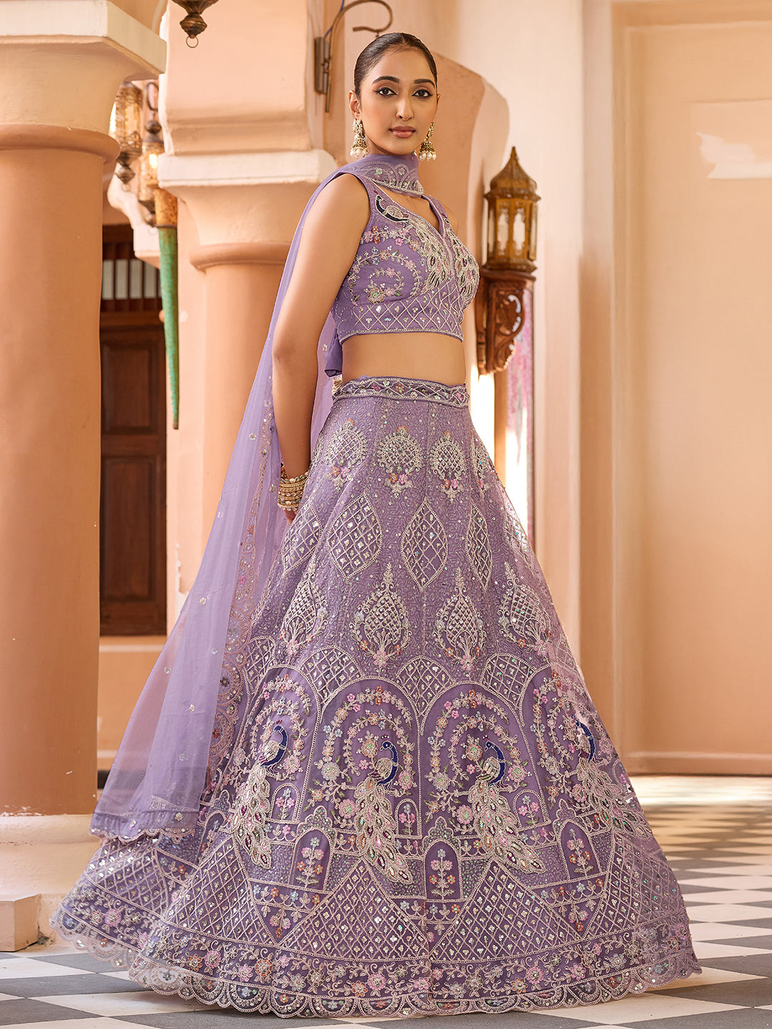 Net Fabric Sequins embroidery Semi-Stitched Lehenga & Unstitched Blouse With Dupatta House of Panchhi