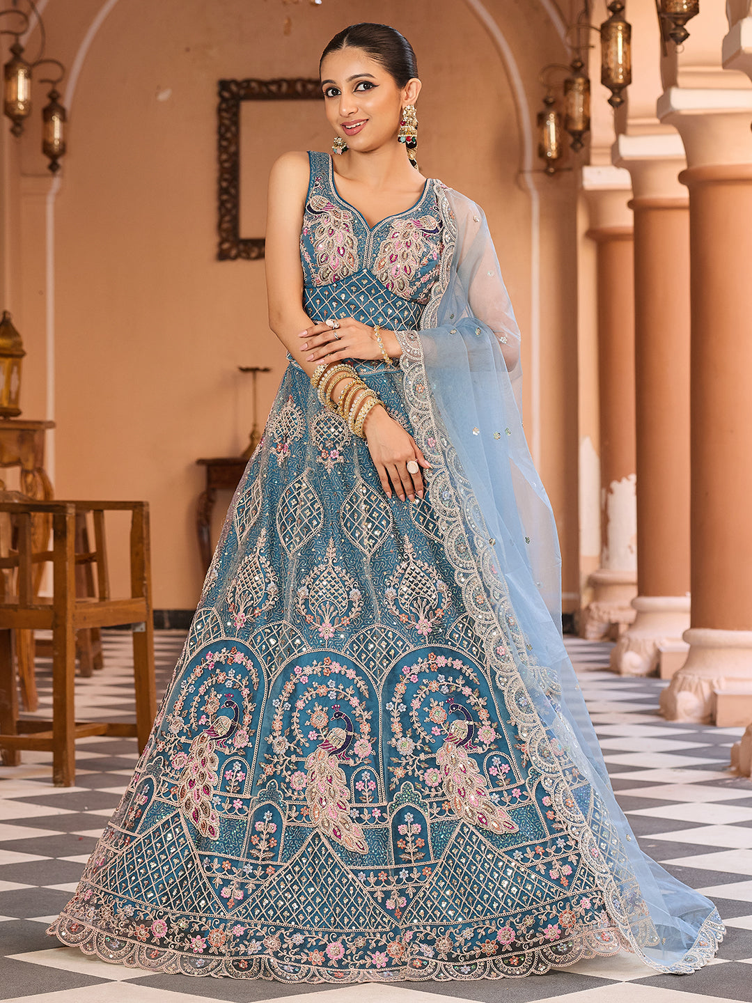 Net Fabric Sequins embroidery Semi-Stitched Lehenga & Unstitched Blouse With Dupatta House of Panchhi