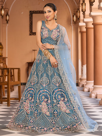 Net Fabric Sequins embroidery Semi-Stitched Lehenga & Unstitched Blouse With Dupatta House of Panchhi