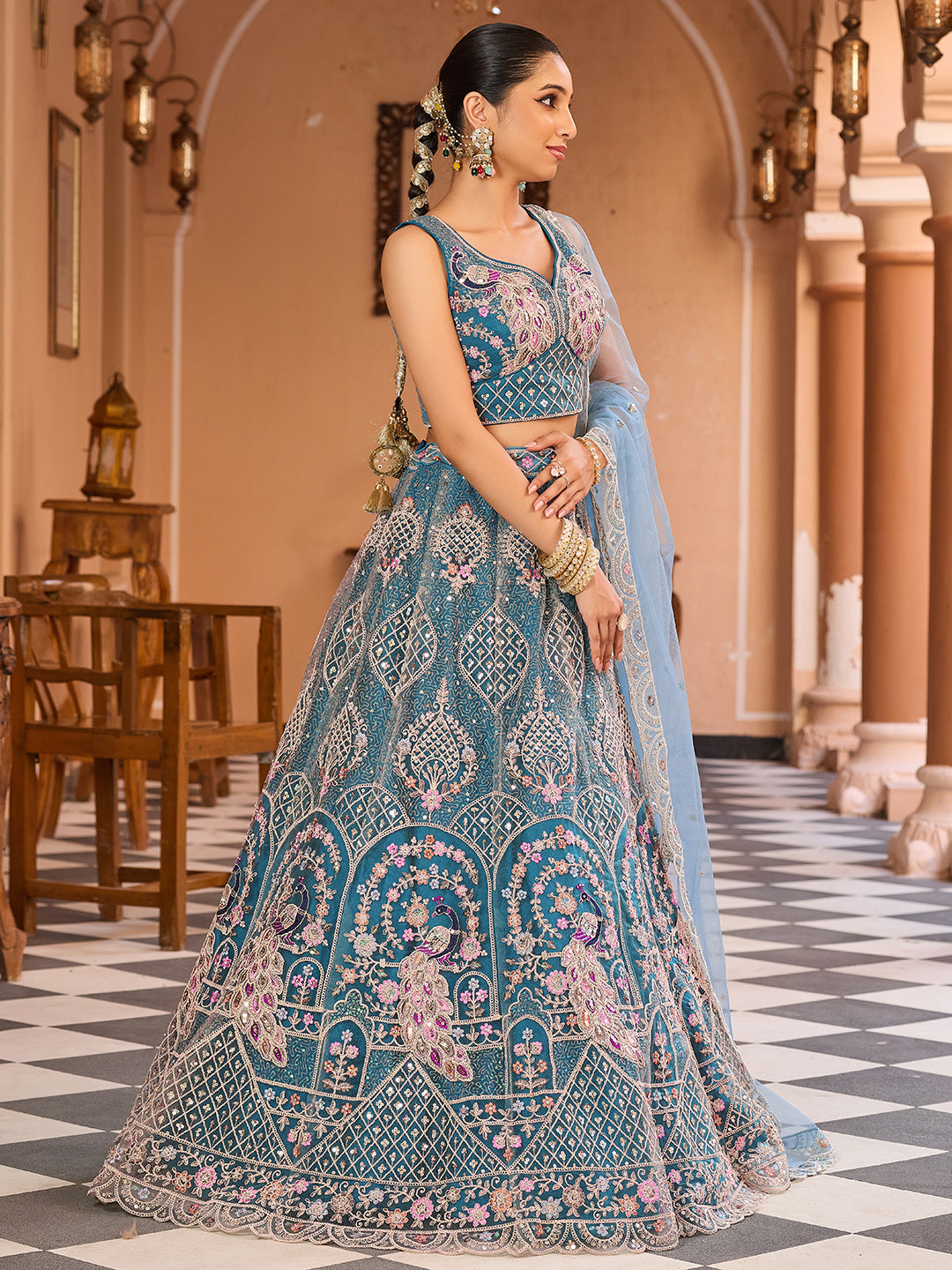 Net Fabric Sequins embroidery Semi-Stitched Lehenga & Unstitched Blouse With Dupatta House of Panchhi