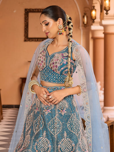 Net Fabric Sequins embroidery Semi-Stitched Lehenga & Unstitched Blouse With Dupatta House of Panchhi