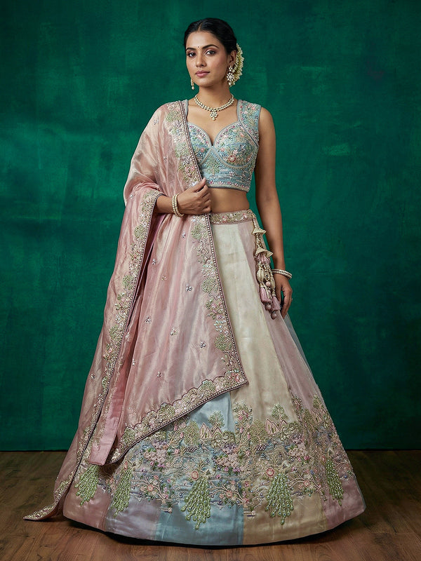 Panchhi Women's Multi-Color Organza Embroidered Lehenga Choli with Dupatta House of Panchhi