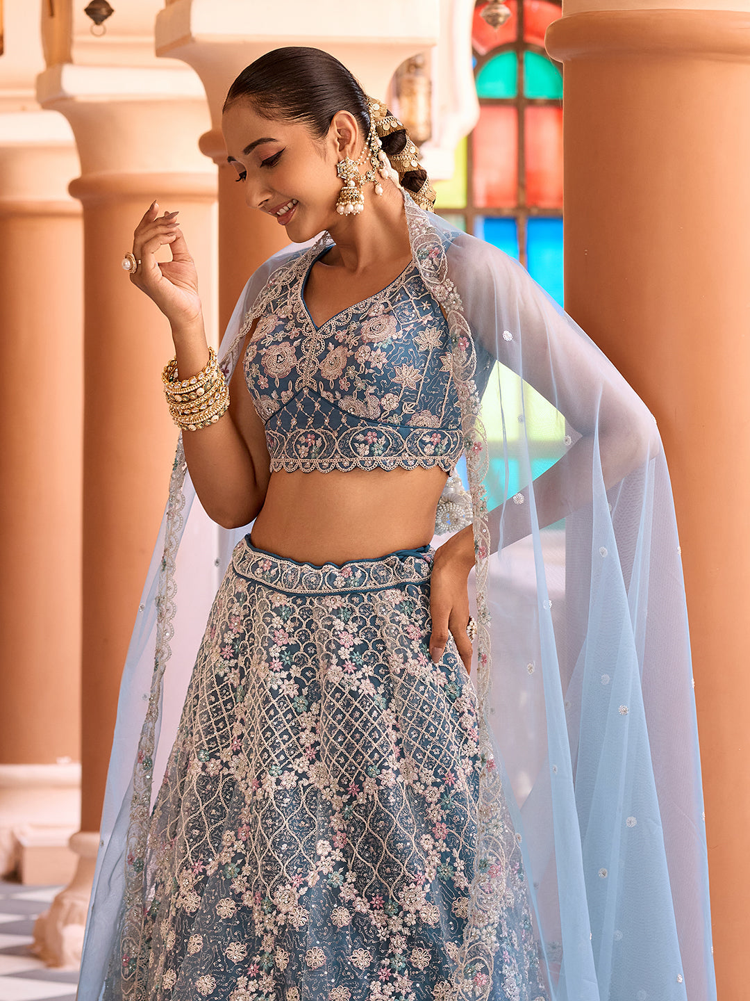 Net Fabric Sequins embroidery Semi-Stitched Lehenga & Unstitched Blouse With Dupatta (Copy) House of Panchhi