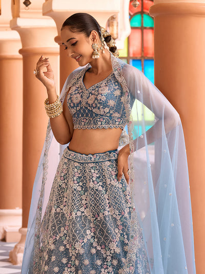 Net Fabric Sequins embroidery Semi-Stitched Lehenga & Unstitched Blouse With Dupatta (Copy) House of Panchhi
