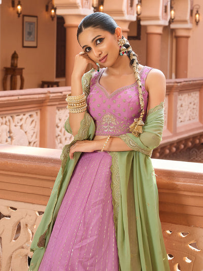 Pink- Tissue Silk Fabric Sequins embroidery Semi-Stitched Lehenga & Unstitched Blouse With Dupatta House of Panchhi