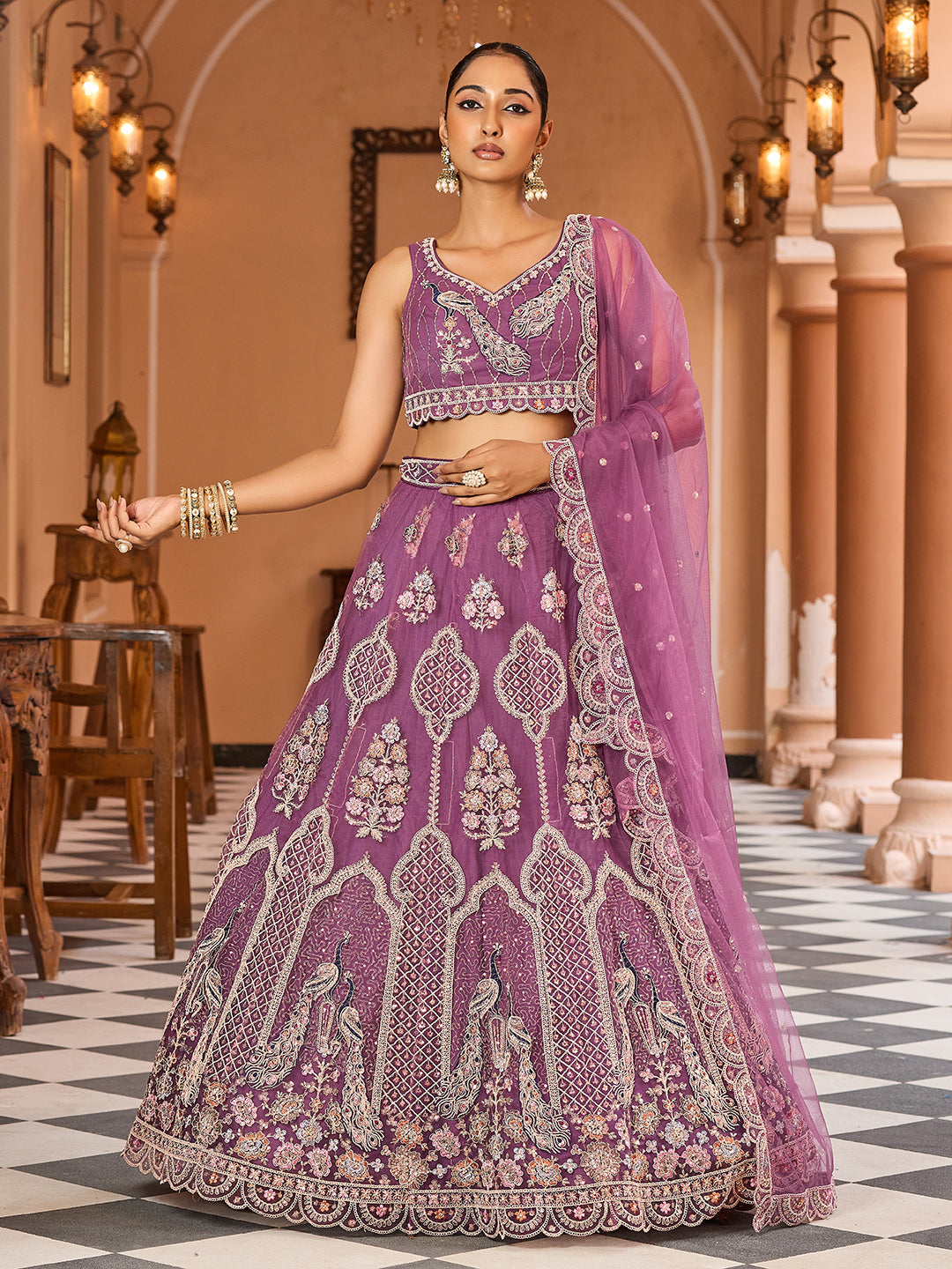 Net Fabric Sequins embroidery Semi-Stitched Lehenga & Unstitched Blouse With Dupatta House of Panchhi