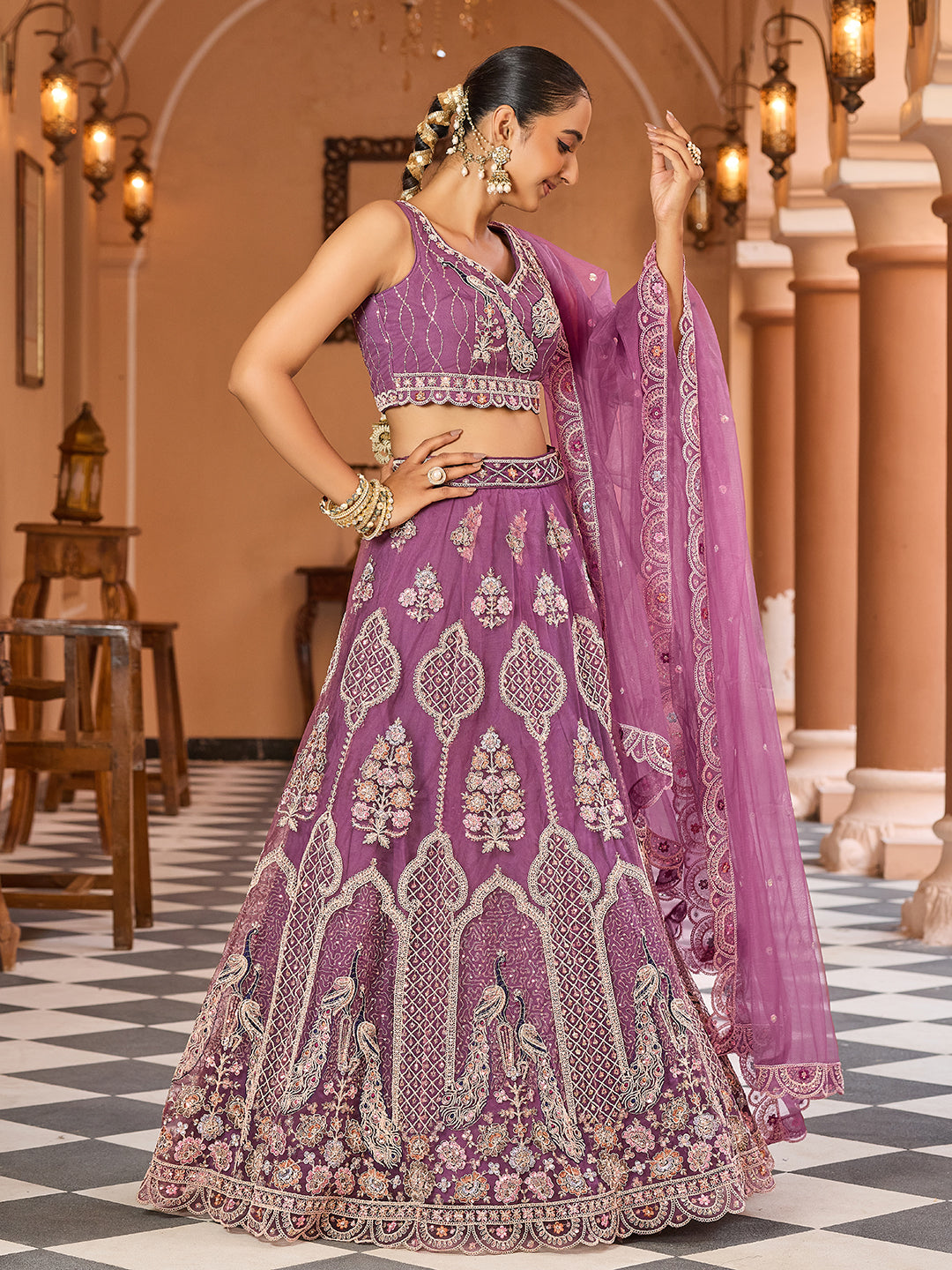 Net Fabric Sequins embroidery Semi-Stitched Lehenga & Unstitched Blouse With Dupatta House of Panchhi