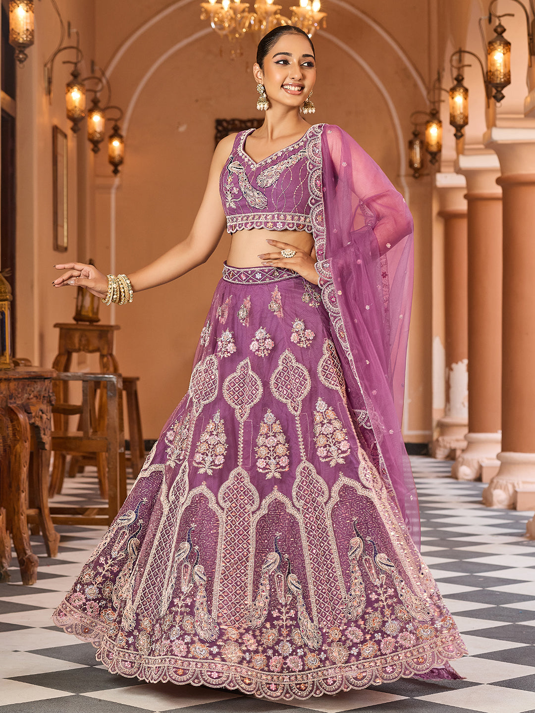 Net Fabric Sequins embroidery Semi-Stitched Lehenga & Unstitched Blouse With Dupatta House of Panchhi
