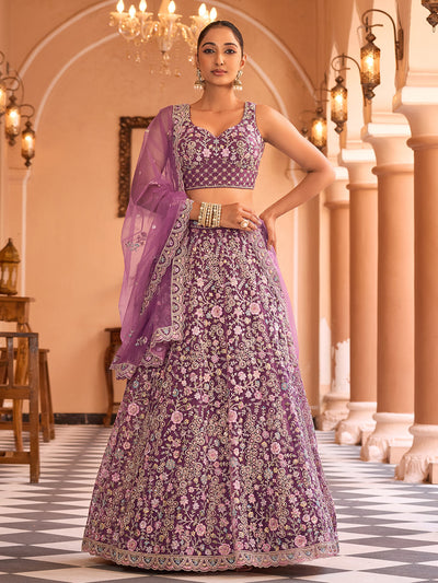 Net Fabric Sequins embroidery Semi-Stitched Lehenga & Unstitched Blouse With Dupatta House of Panchhi