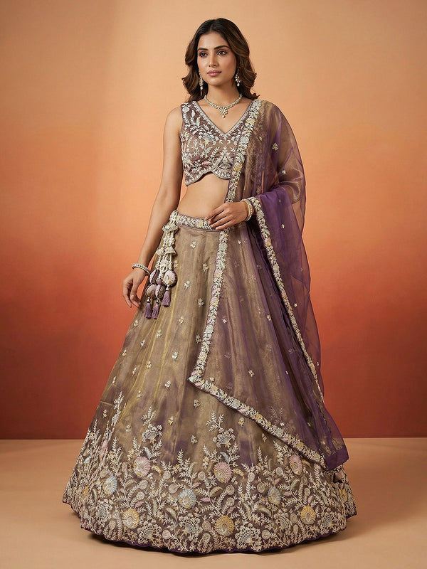 Shade of Purple Tissue Moti with Embroidered Lehenga Set House of Panchhi