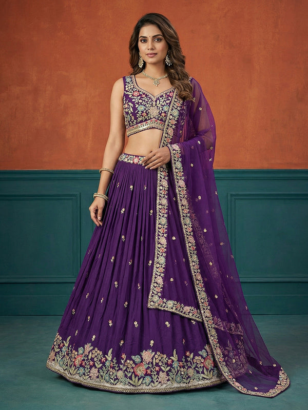 Purple Georgette Sequince Embroidered Lehenga Choli with Dupatta House of Panchhi