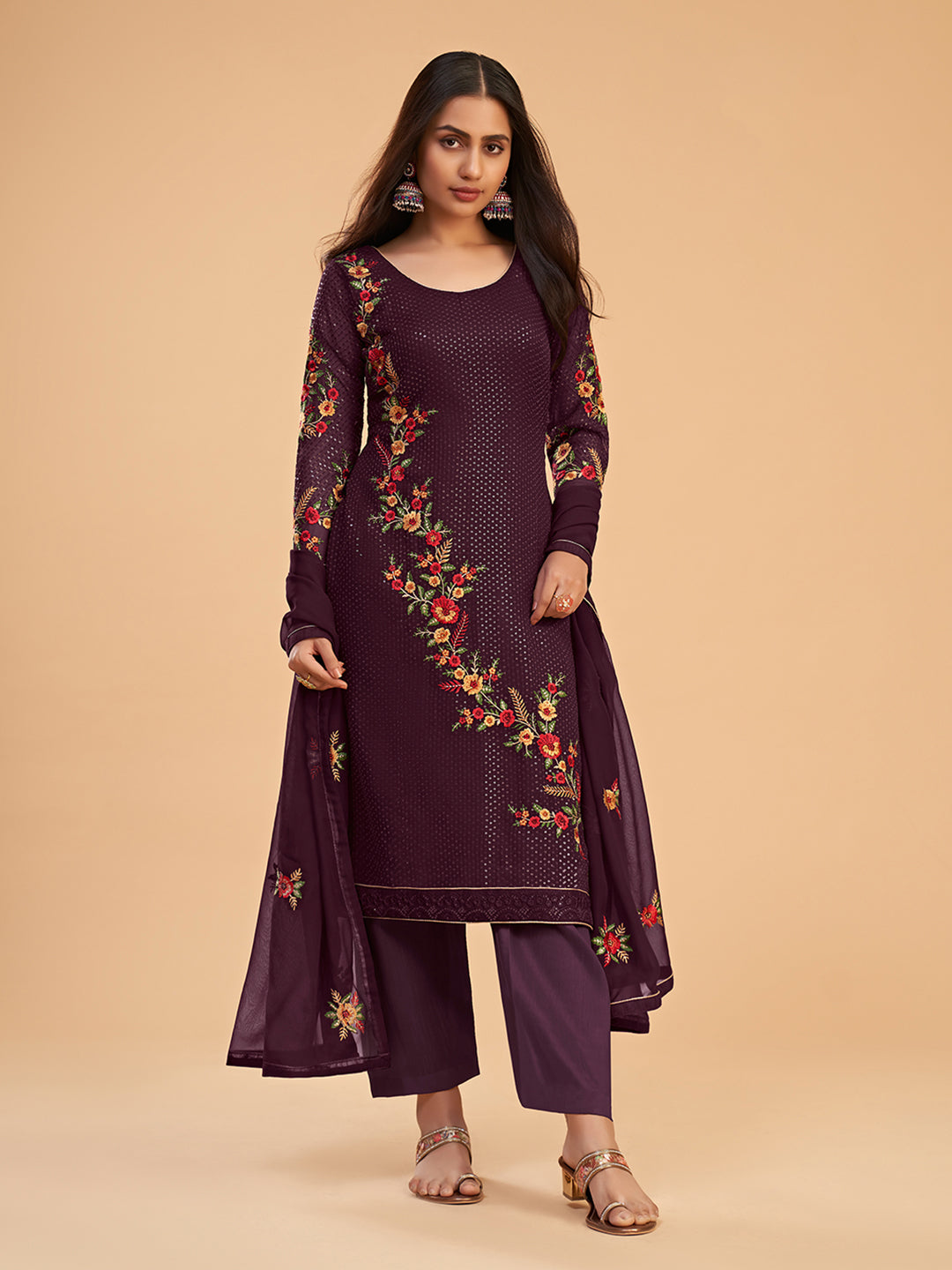 Shimmer Organza Fabric Sequins embroidery Semi-Stitched Straight Kurta Set- Zaida 12