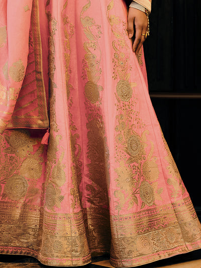 Woven Pink Viscose Silk Hand Work Embroidered Semi-Stitched Lehenga Choli