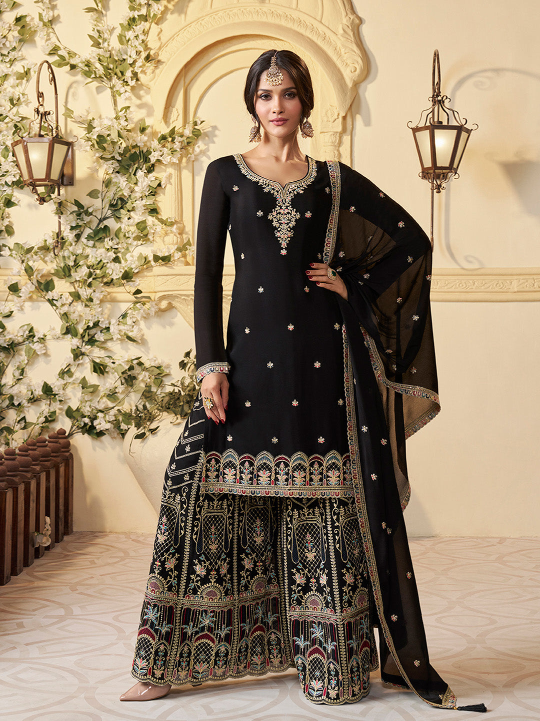 Chinon Fabric sequin embroidery Ready to wear Sharara & Kurta Set