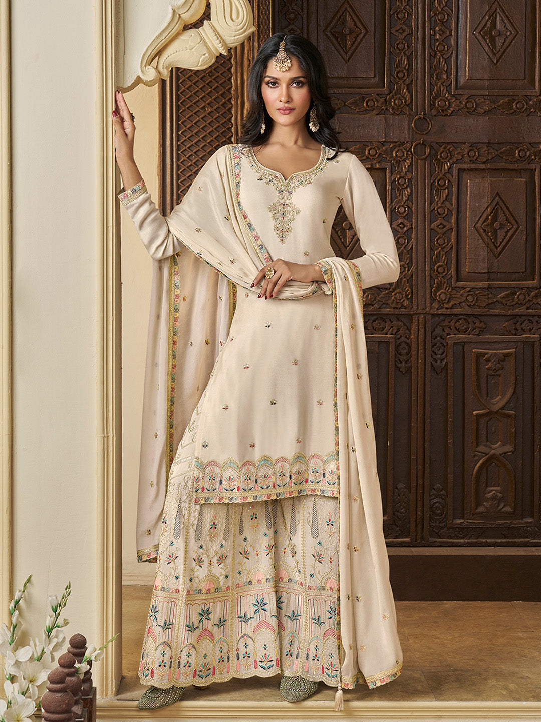 Chinon Fabric sequin embroidery Ready to wear Sharara & Kurta Set