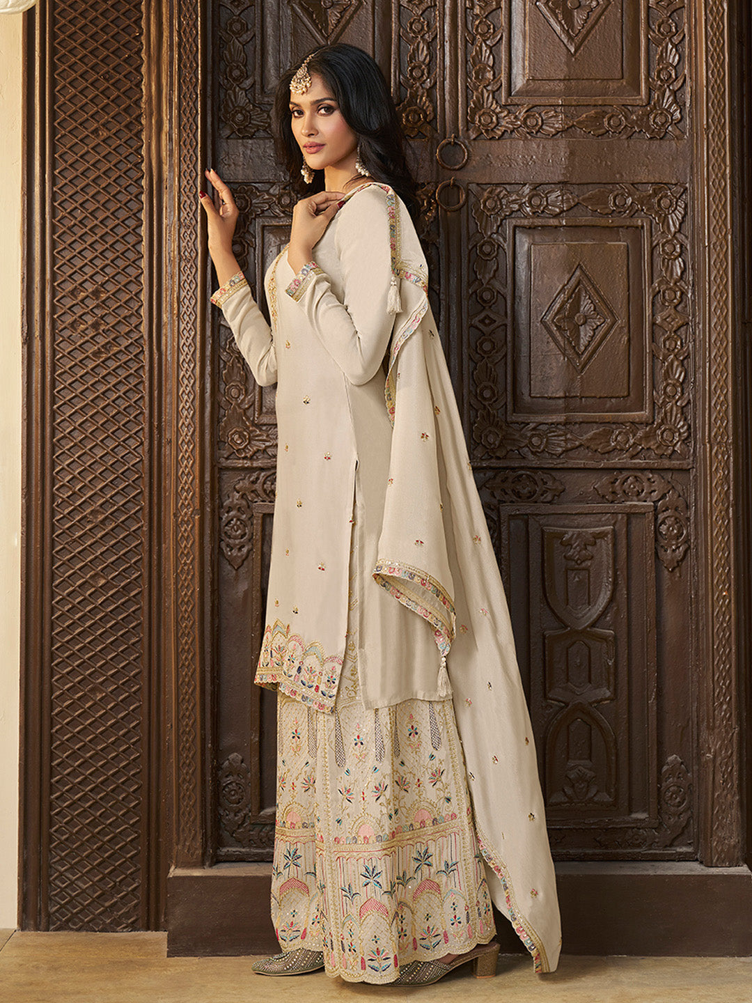 Chinon Fabric sequin embroidery Ready to wear Sharara & Kurta Set