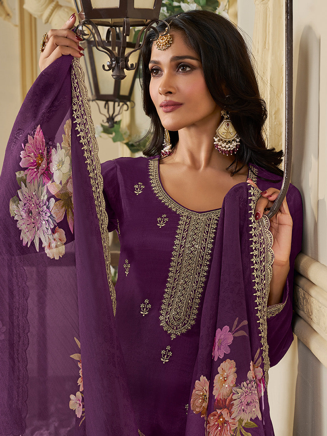 Munga Silk Fabric floral jacquard weave Ready to wear Salwar & Kurta Set