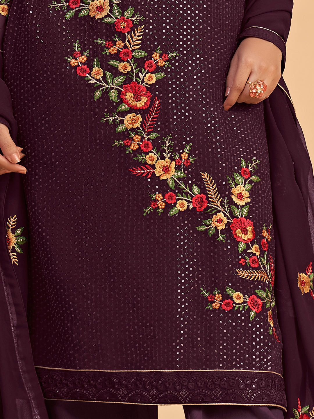 Shimmer Organza Fabric Sequins embroidery Semi-Stitched Straight Kurta Set- Zaida 12