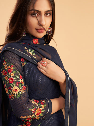 Shimmer Organza Fabric Sequins embroidery Semi-Stitched Straight Kurta Set- Zaida 12