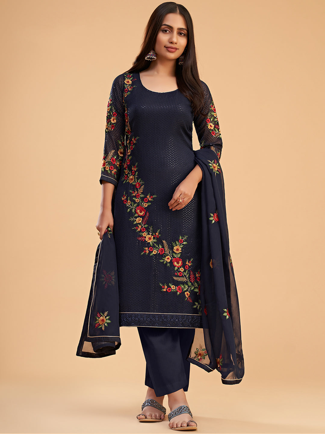 Shimmer Organza Fabric Sequins embroidery Semi-Stitched Straight Kurta Set- Zaida 12