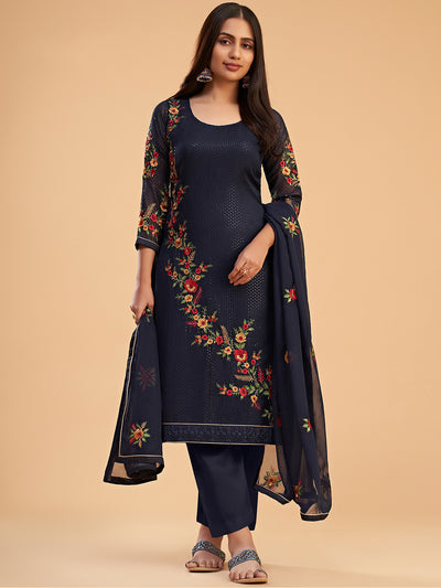 Shimmer Organza Fabric Sequins embroidery Semi-Stitched Straight Kurta Set- Zaida 12