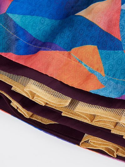 Multi colour Organza Abstrack design digital print Semi-Stitched Lehenga choli