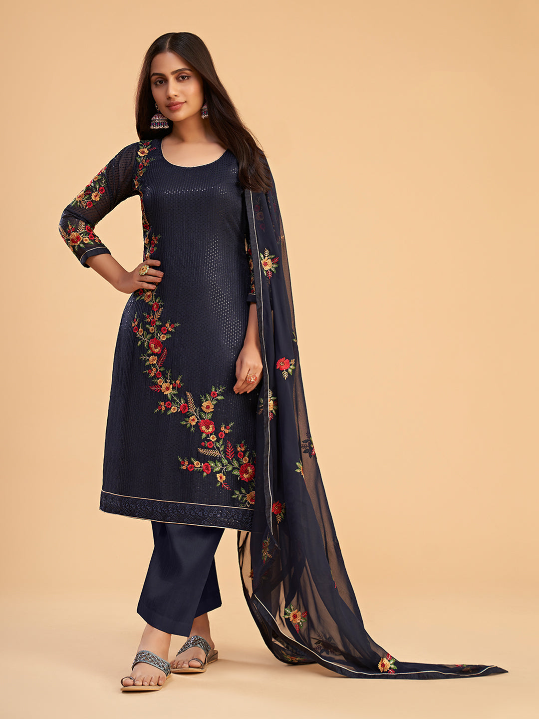 Shimmer Organza Fabric Sequins embroidery Semi-Stitched Straight Kurta Set- Zaida 12