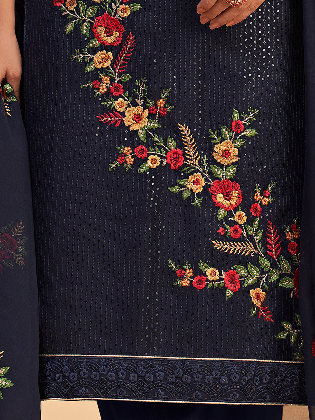 Shimmer Organza Fabric Sequins embroidery Semi-Stitched Straight Kurta Set- Zaida 12