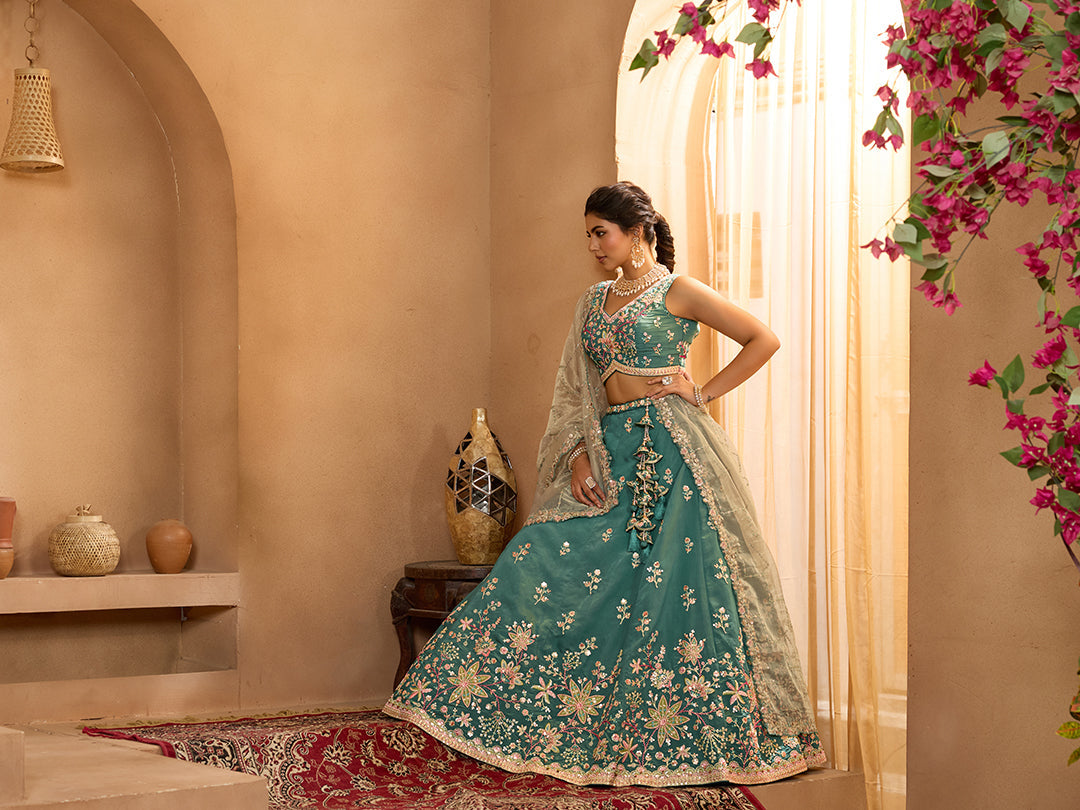 Georgette Fabric Sequins embroidery Semi-Stitched Lehenga & Unstitched Blouse With Dupatta House of Panchhi