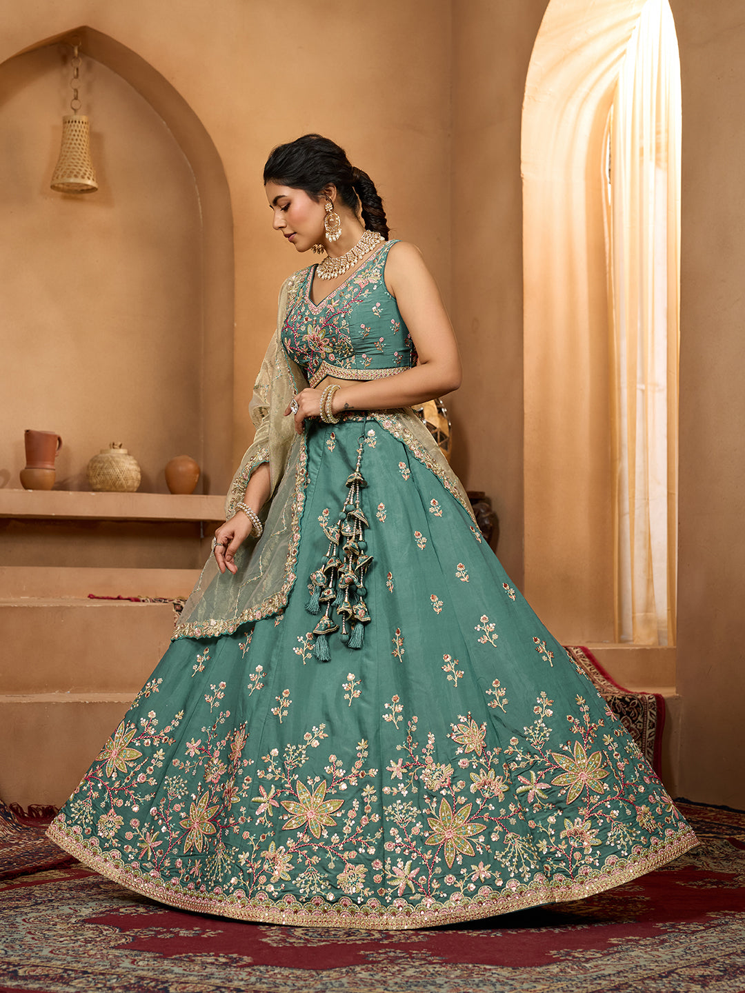 Georgette Fabric Sequins embroidery Semi-Stitched Lehenga & Unstitched Blouse With Dupatta House of Panchhi