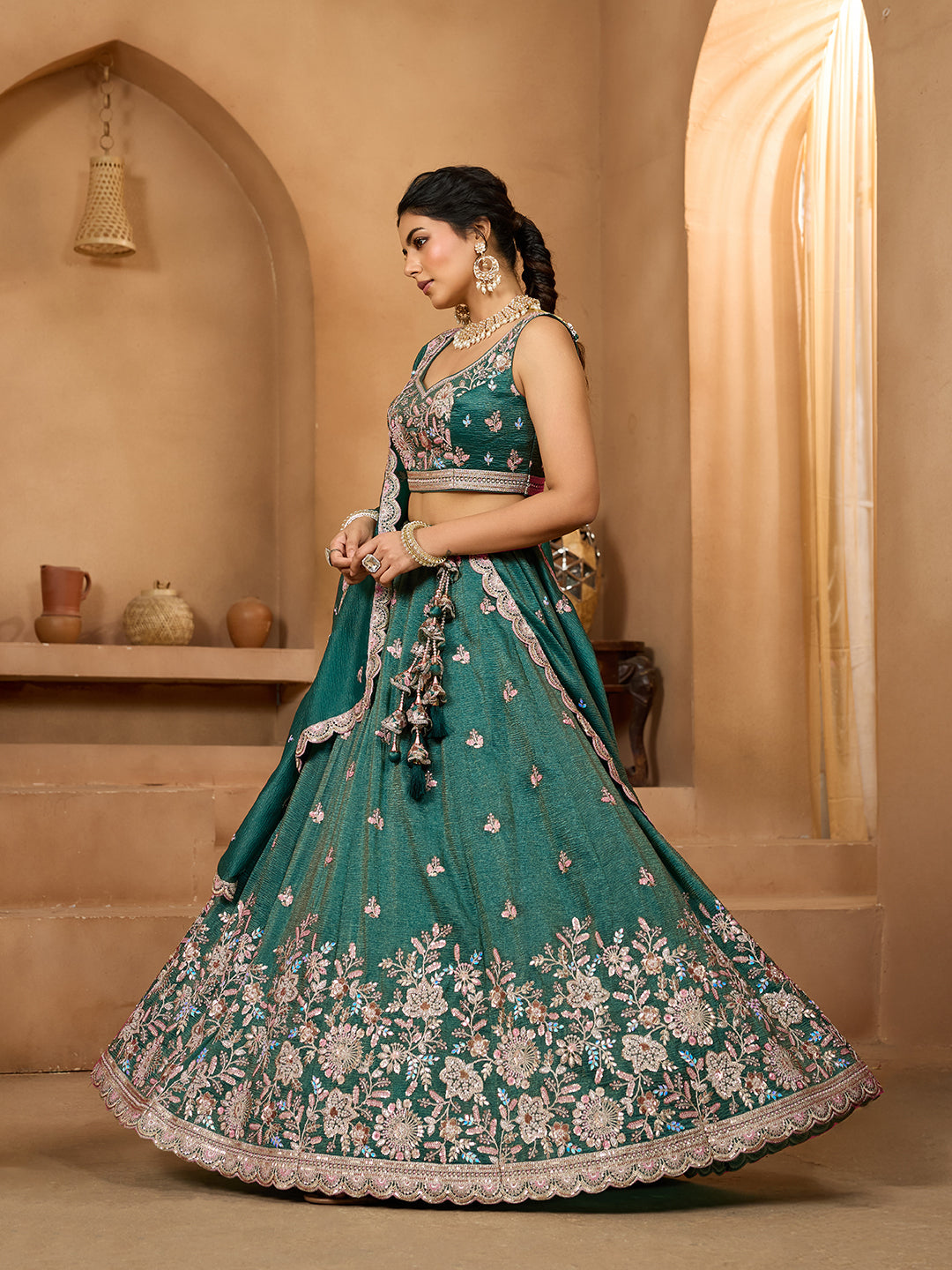 Tissue Fabric Sequins embroidery Semi-Stitched Lehenga & Unstitched Blouse With Dupatta houseofpanchhi
