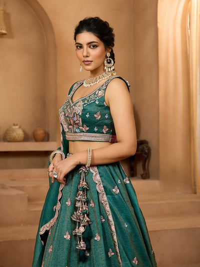 Tissue Fabric Sequins embroidery Semi-Stitched Lehenga & Unstitched Blouse With Dupatta houseofpanchhi