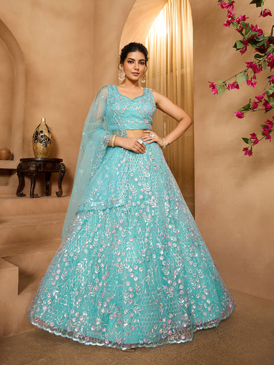 Net Fabric Sequins embroidery Semi-Stitched Lehenga & Unstitched Blouse With Dupatta House of Panchhi