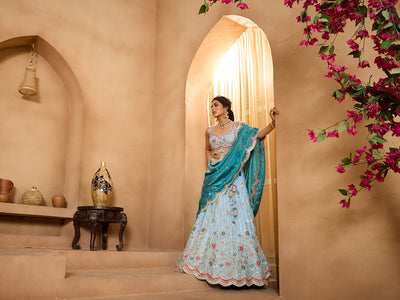 Tissue Fabric Sequins embroidery Semi-Stitched Lehenga & Unstitched Blouse With Dupatta houseofpanchhi