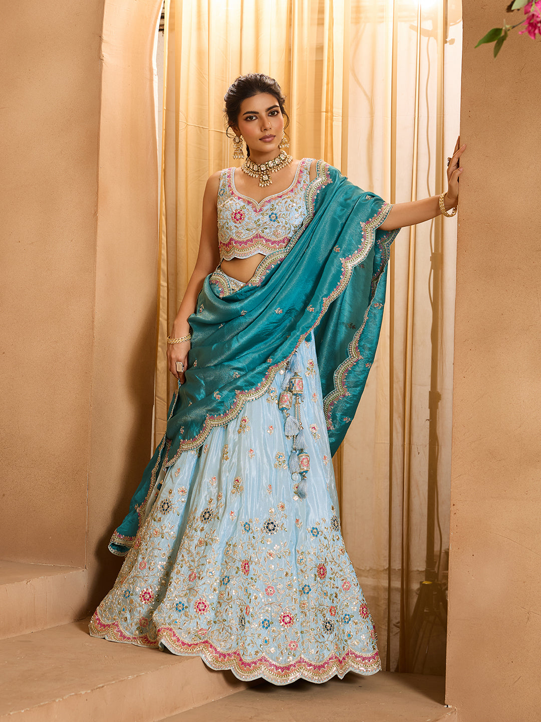 Tissue Fabric Sequins embroidery Semi-Stitched Lehenga & Unstitched Blouse With Dupatta houseofpanchhi