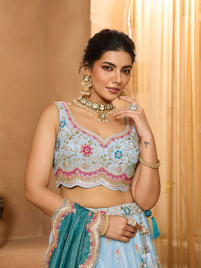 Tissue Fabric Sequins embroidery Semi-Stitched Lehenga & Unstitched Blouse With Dupatta houseofpanchhi
