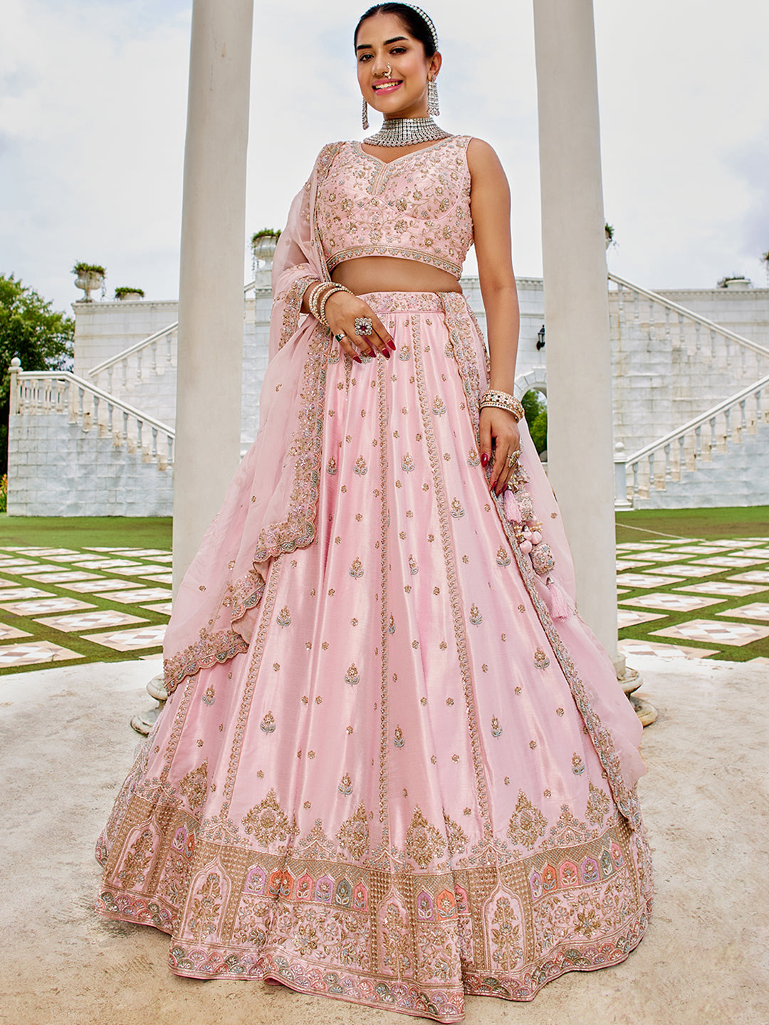 Silk Fabric Beads & Sequince Embroidered Ready to Wear Lehenga Choli & Dupatta houseofpanchhi