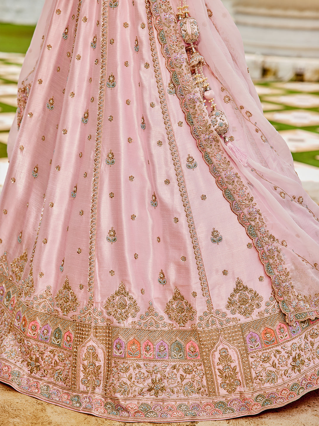 Silk Fabric Beads & Sequince Embroidered Ready to Wear Lehenga Choli & Dupatta houseofpanchhi